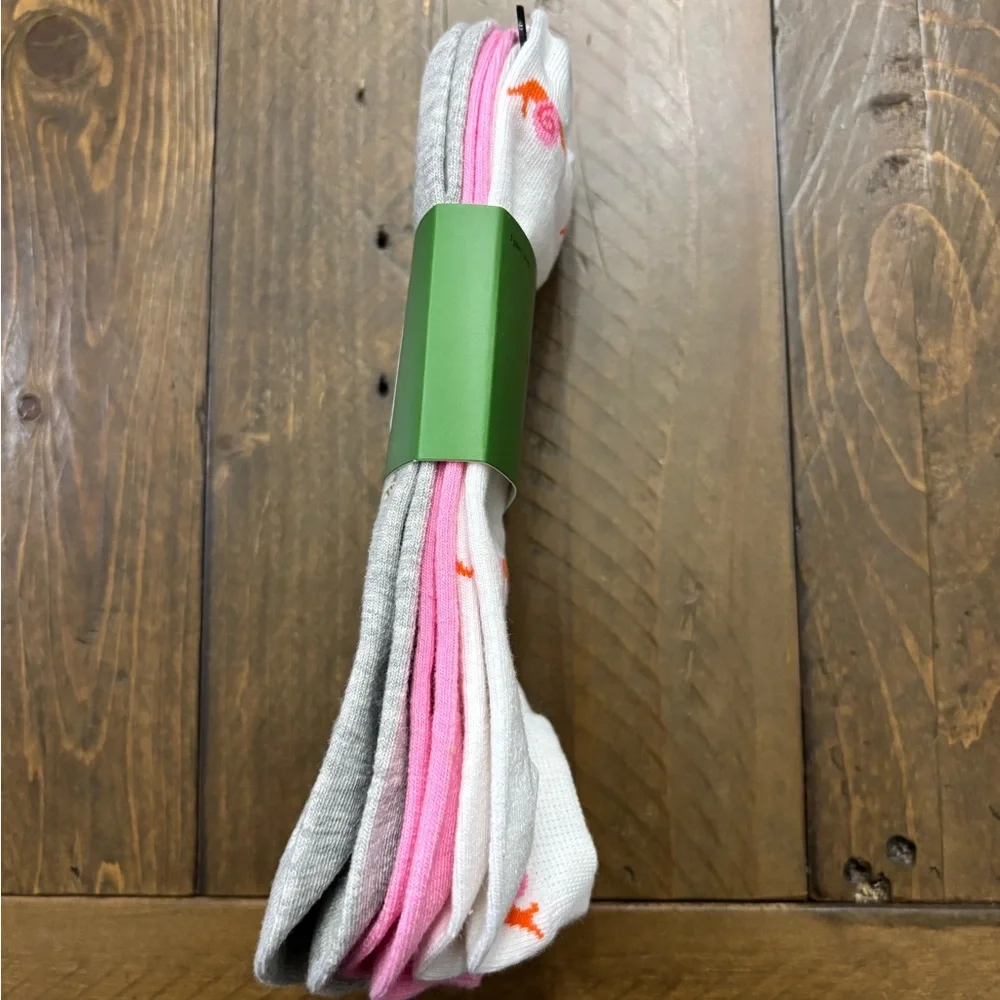 Kate Spade Low Cut White Socks with Pink and Orange Snail Accents 3PK